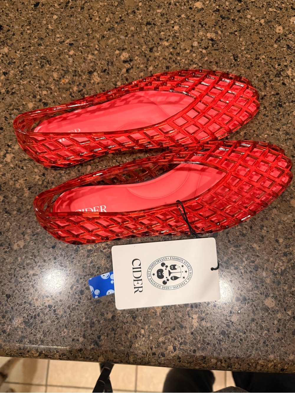 Cider Red Transparent Woven Jelly Flats